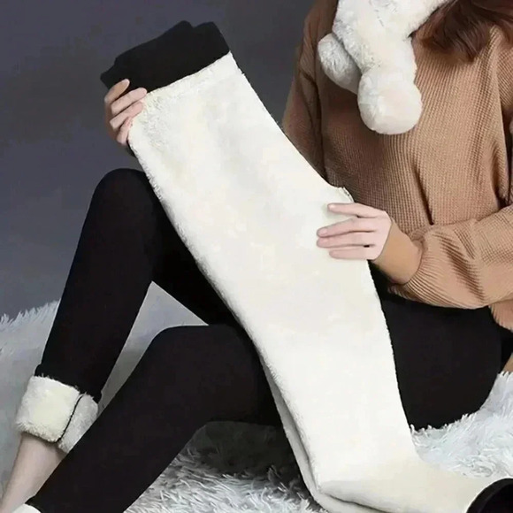 Black Casual Womens Solid Fuzzy Pants - Picture 3 of 4